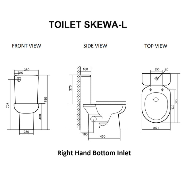 SKEWA Toilet Suite - Tornado Rimless 2 in 1 Left/Right Outlet [17- TOILET SKEWA/ 17-2202]