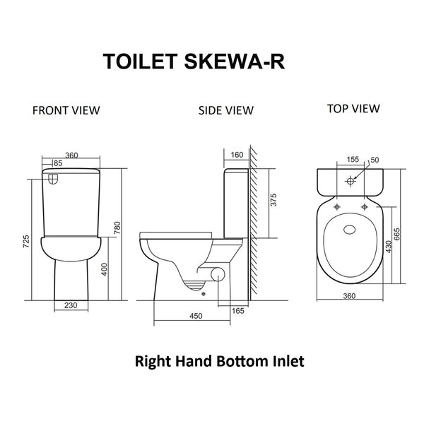 SKEWA Toilet Suite - Tornado Rimless 2 in 1 Left/Right Outlet [17- TOILET SKEWA/ 17-2202]