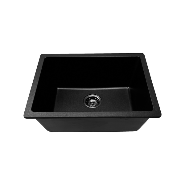 605*450*250 Kitchen Sink Laundry Black Granite Stone Sinks Single Bowl Basin [44-GS6145B]