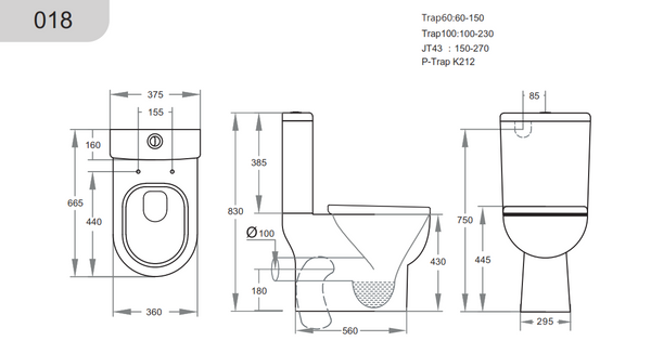 Bela Skew - Box Rim Left/Right Outlet Toilet Suite [19-KDK018 / 19-1144]