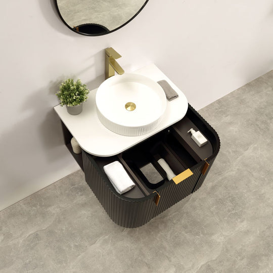 Carysil Forma - Matte Black Fluted Wall Hung Vanity 750-1200mm [42-C-F-B / 42-2236]
