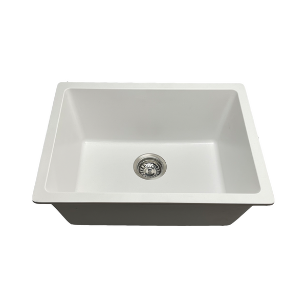 450*400*220 Kitchen Sink Laundry White Granite Stone Sinks Single Bowl Basin [44-4540W]