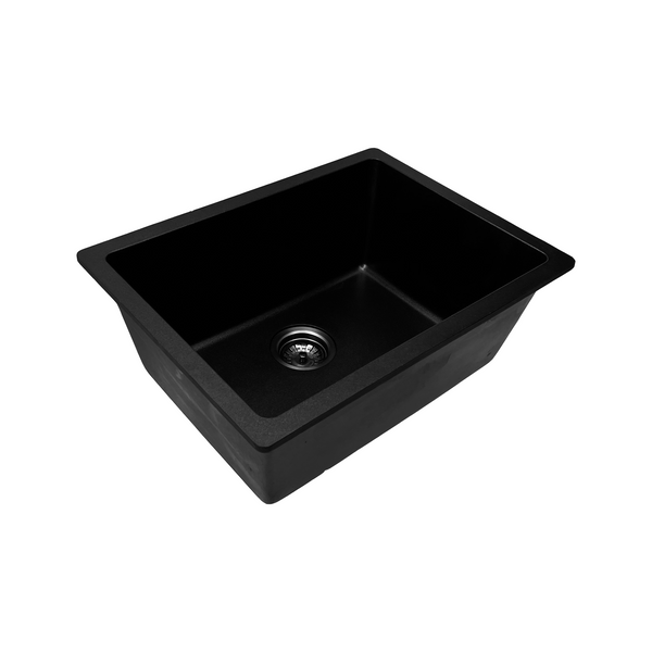 605*450*250 Kitchen Sink Laundry Black Granite Stone Sinks Single Bowl Basin [44-GS6145B]