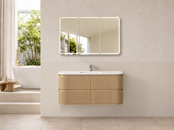 Windsor - Coastal Oak Fluted Curved Wall Hung Vanity 900-1500mm [20-CWH69-A9 / 20-2080]