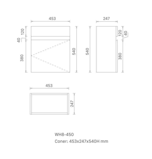 York - White / Oak Small Fluted Wall Hung Vanity 460x255x855mm [20-WH8 / 20-2077]