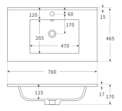Vanity Ceramic Tops 750/900/1200mm [35-PB-01 / 35-2286]