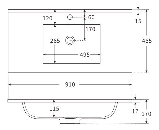 Vanity Ceramic Tops 750/900/1200mm [35-PB-01 / 35-2286]