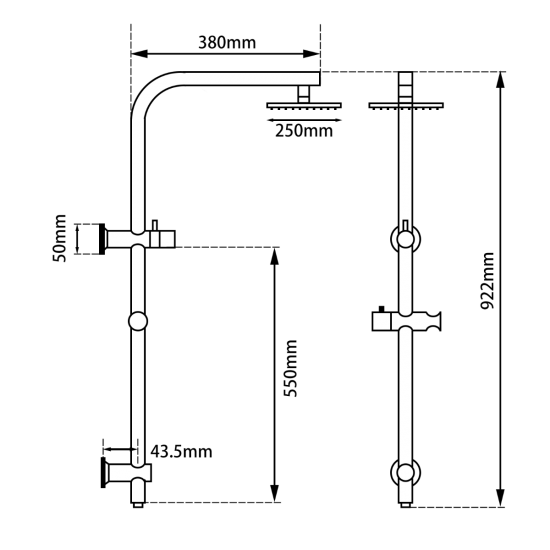 10'' Round Shower Station Top Water Inlet (Right Angle) [42-2128.SH-10 (SR28A)]