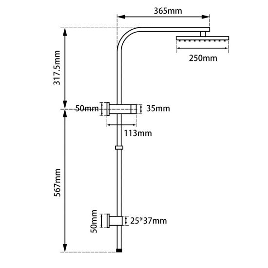 10'' Square Shower Station Top Water Inlet (Right Angle) [42-2130.SH-10 (SR30)]