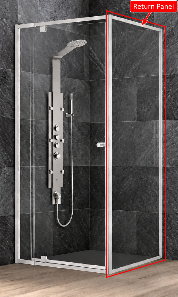 Height 1950mm Semi Frameless Pivot Door Shower Screen - RETURN PANEL [25-P22SP / 25-2060]