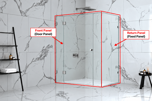 Height 2100mm P(B) Fully Frameless Hinge & Door & Fixed Panel Pivot Door Shower Screen - FRONT PANEL [25-W21+W21-H+D / 25-2170]