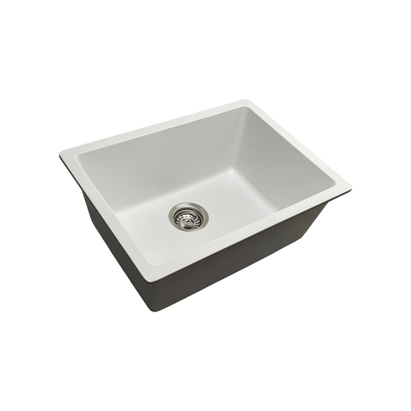 605*450*250 Kitchen Sink Laundry White Granite Stone Sinks Single Bowl Basin [44-GS6145W]