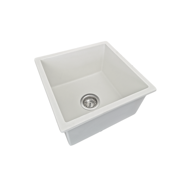 450*450*245 Kitchen Sink Laundry White Granite Stone Sinks Single Bowl Basin [44-GS4545W]