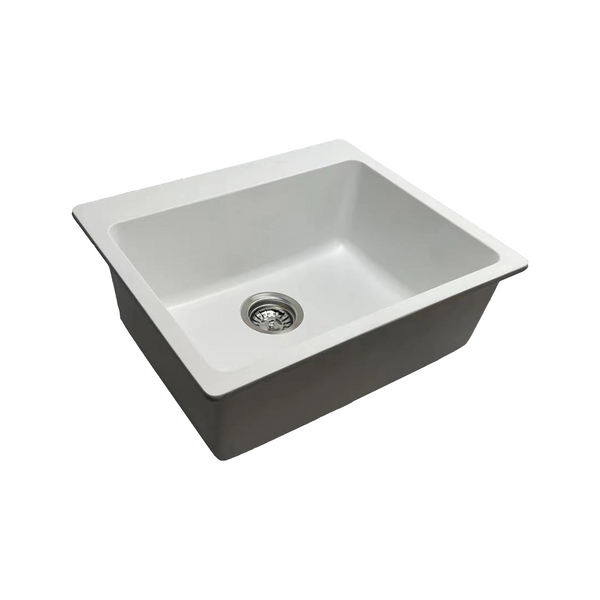 580*485*220 Kitchen Sink Laundry White Granite Stone Sinks Single Bowl Basin [44-GS5849W]