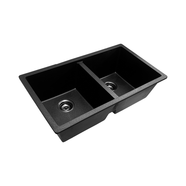 SALE - 780*455*220mm Glitter Black Granite Stone Double Bowls Kitchen Laundry Sink [44-GS7846B]