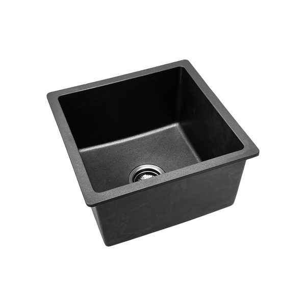 450*450*240 Kitchen Sink Laundry Black Granite Stone Sinks Single Bowl Basin [44-GS4545B]
