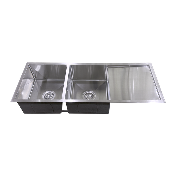 1150*450*220 Handmade Stainless Steel Under/Topmount Kitchen Laundry Double Sink With Drainer [44-HF11545]