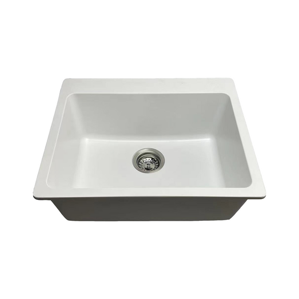 580*485*220 Kitchen Sink Laundry White Granite Stone Sinks Single Bowl Basin [44-GS5849W]