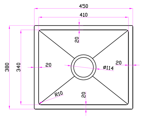450*380*200 Handmade Stainless Steel Under/Topmount Kitchen Laundry Single Sink [44-HF3845]