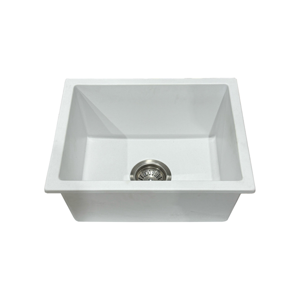 450*350*220 Kitchen Sink Laundry White Granite Stone Sinks Single Bowl Basin [44-GS4535W]