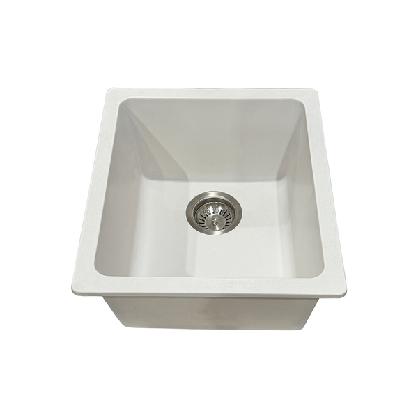 460*400*250 Kitchen Sink Laundry White Granite Stone Sinks Single Bowl Basin [44-GS4046W]