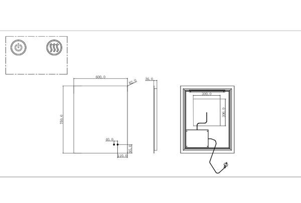 Rectangular Sharp Edge LED Mirror 600/900/1200mm [42-T-WB / 42-2240]