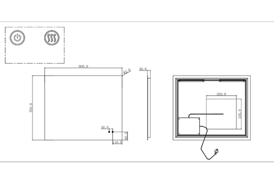 Rectangular Sharp Edge LED Mirror 600/900/1200mm [42-T-WB / 42-2240]
