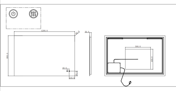 Rectangular Sharp Edge LED Mirror 600/900/1200mm [42-T-WB / 42-2240]