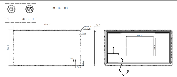Rectangular Curved Rim LED Mirror 900/1200/1500mm [42-T-YB / 42-2239]