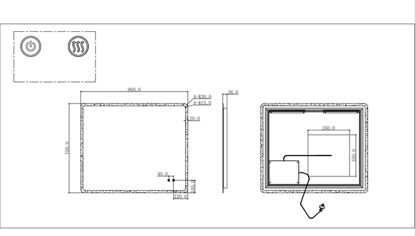 Rectangular Curved Rim LED Mirror 900/1200/1500mm [42-T-YB / 42-2239]
