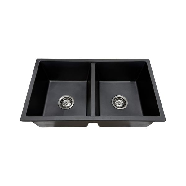 765*450*240 Kitchen Sink Laundry Black Granite Stone Sinks Double Bowl Basin [44-GS7745B]