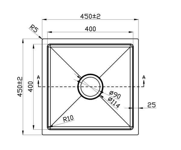 450*450*250 Handmade Stainless Steel Under/Topmount Kitchen Laundry Single Sink [44-HF4545D]