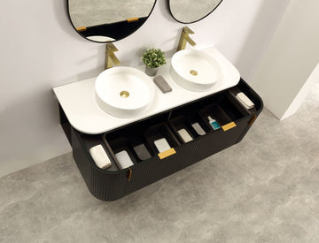 Carysil Forma - Matte Black Fluted Wall Hung Vanity 750-1200mm [42-C-F-B / 42-2236]