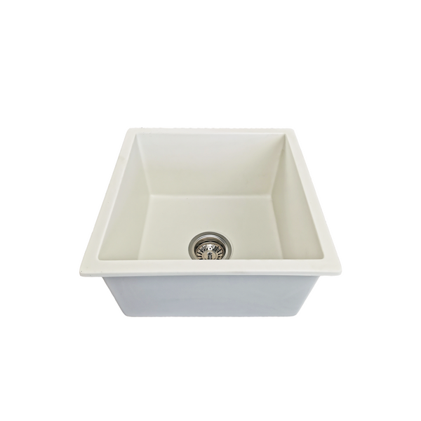 450*450*245 Kitchen Sink Laundry White Granite Stone Sinks Single Bowl Basin [44-GS4545W]