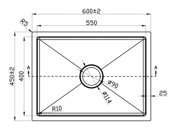 600*450*250 Handmade Stainless Steel Under/Topmount Kitchen Laundry Single Sink [44-HF6045D]