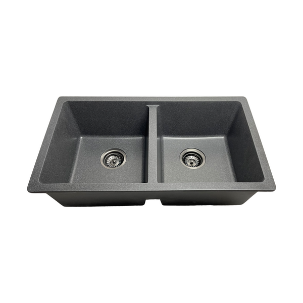 780*455*220 Kitchen Sink Laundry Dark Grey Granite Stone Sinks Double Bowls Basin [44-GS7846G]
