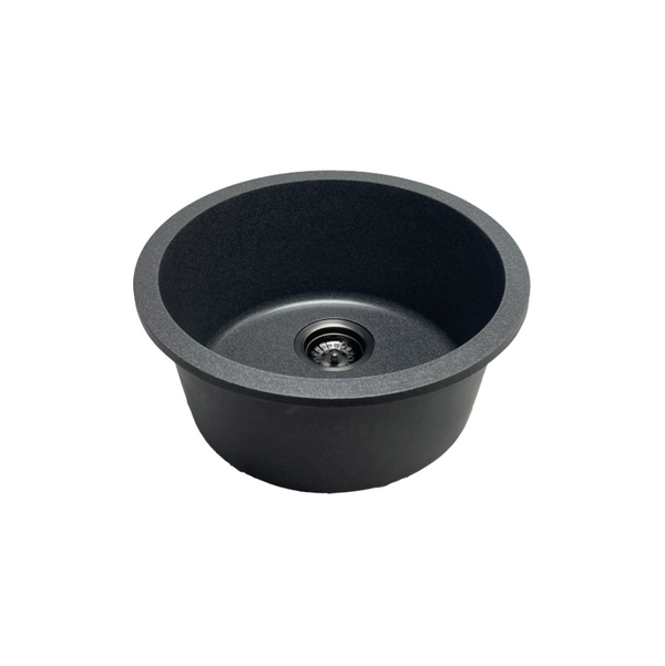 SALE - 460*460*220 Glitter Dark Grey Round Granite Stone Single Bowl Kitchen Laundry Sink [44-GS4646G]
