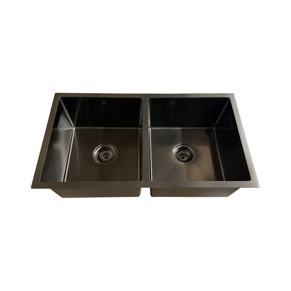 800*450*220 Kitchen Sink Laundry Handmade Black Nano Stainless Steel Double Bowl [44-HF8045B]