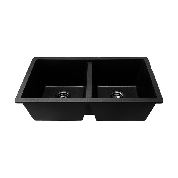 SALE - 780*455*220mm Glitter Black Granite Stone Double Bowls Kitchen Laundry Sink [44-GS7846B]