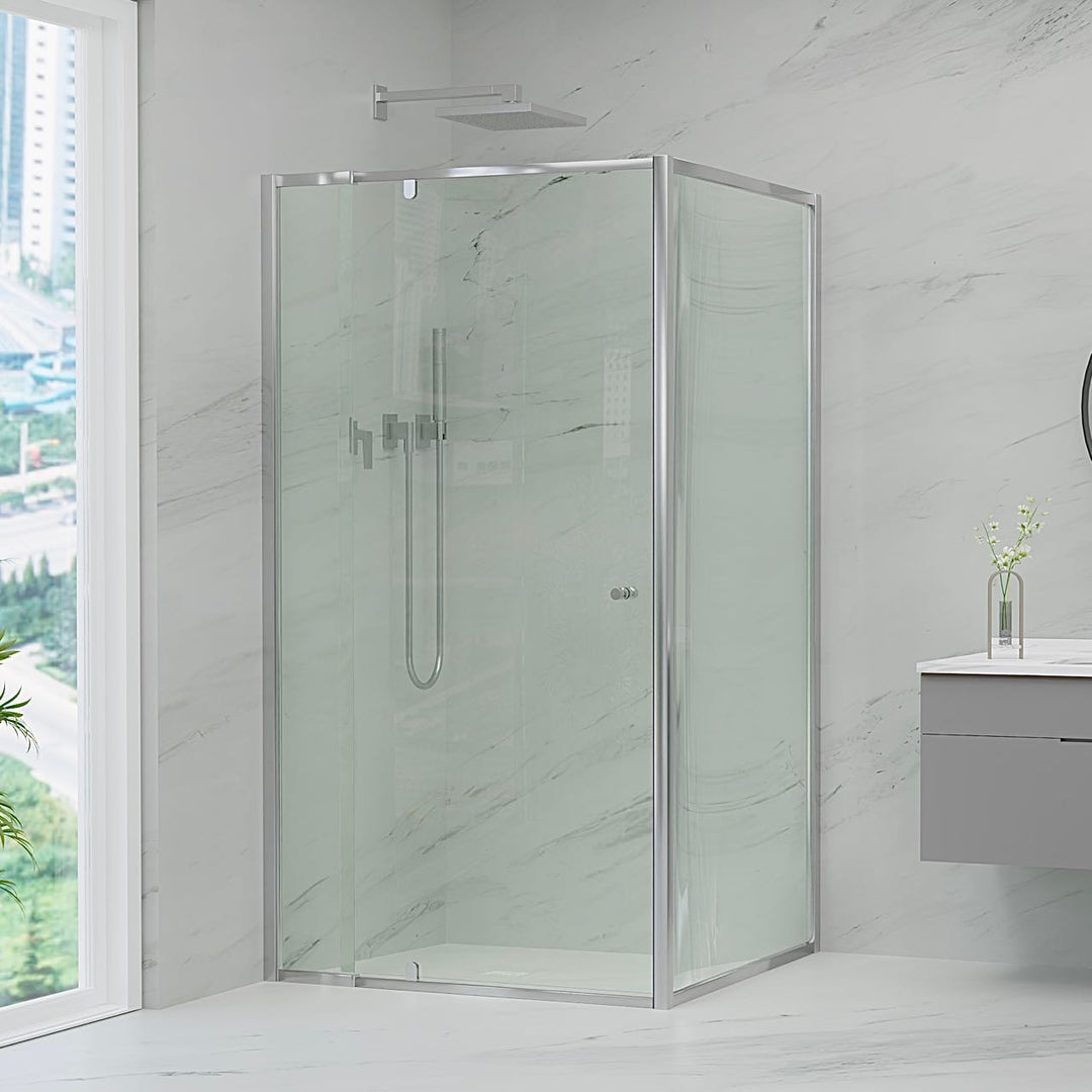 Semi Frameless Pivot Door Shower Screen Matte Black FRONT PANEL