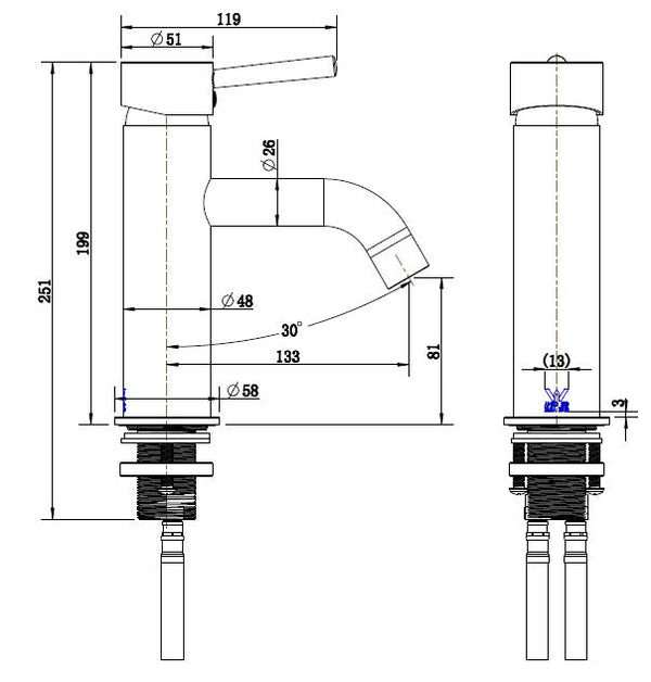 Round Under Basin Curved Spout Basn Mixer [12-70E]
