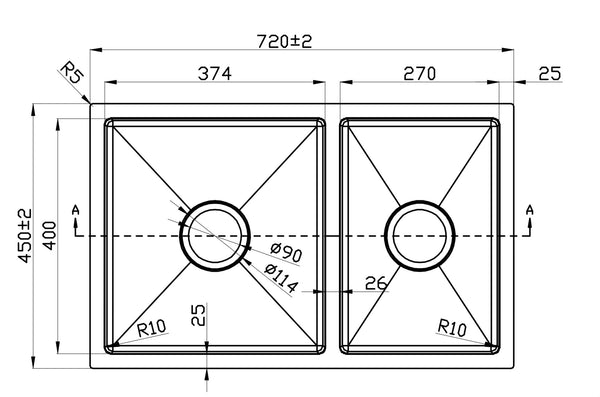 720*450*220 Stainless Steel Under/Topmount Kitchen Laundry Double Sink [44-HF7245]