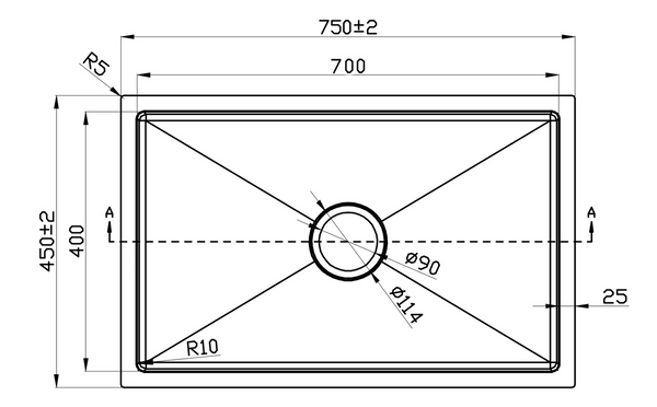 750*450*220 Handmade Stainless Steel Under/Topmount Kitchen Laundry Single Sink [44HF7545S]
