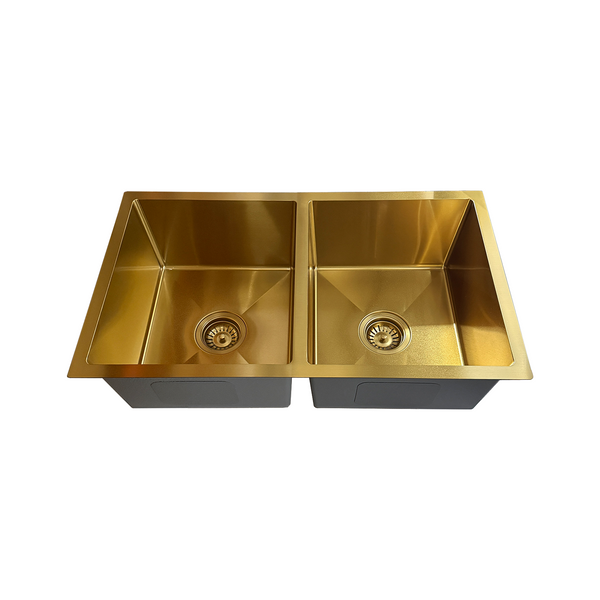 770*450*220 Brushed Gold Double Bowl Laundry Kitchen Sink Top/Under Mount Basin [44-HF7745G]