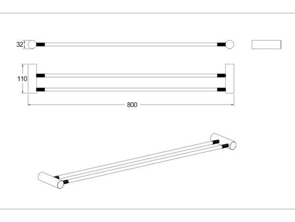 CADDENCE - Double Towel Rail 600/800mm [42-9002.(8.)TR]
