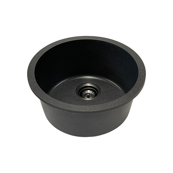 460*460*220 Kitchen Sink Laundry Dark Grey Granite Stone Round Sinks Single Bowl Basin [44-GS4646G]