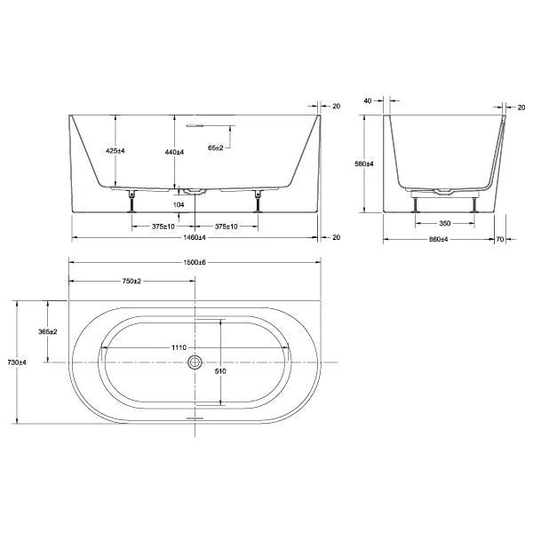 Adore - Back To Wall 1500/1700/1800mm Freestanding Bathtub [26-AD-BTW]