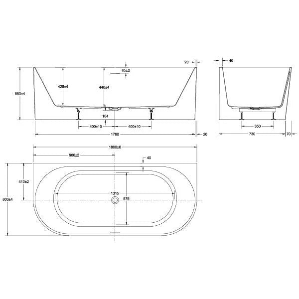 Adore - Back To Wall 1500/1700/1800mm Freestanding Bathtub [26-AD-BTW]