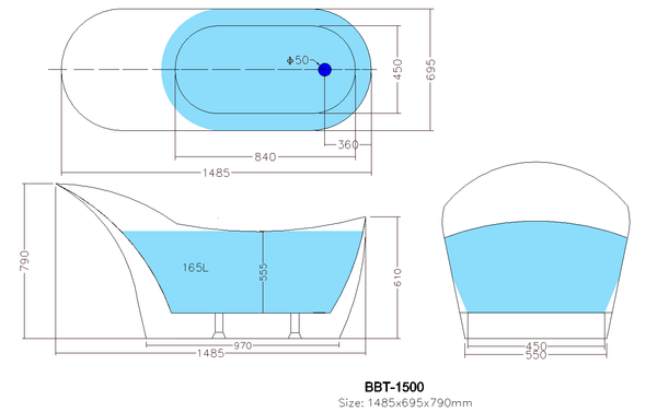 Bevel - Slip Back Freestanding Bathtub 1400/1500/1700mm [19-BT-8]