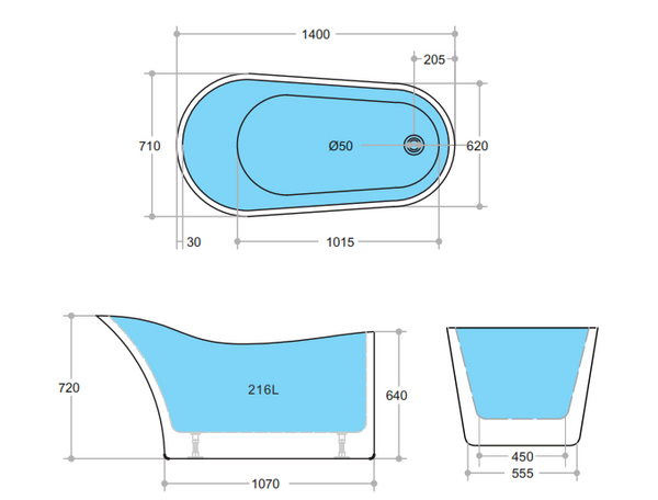 Bevel - Slip Back Freestanding Bathtub 1400/1500/1700mm [19-BT-8]